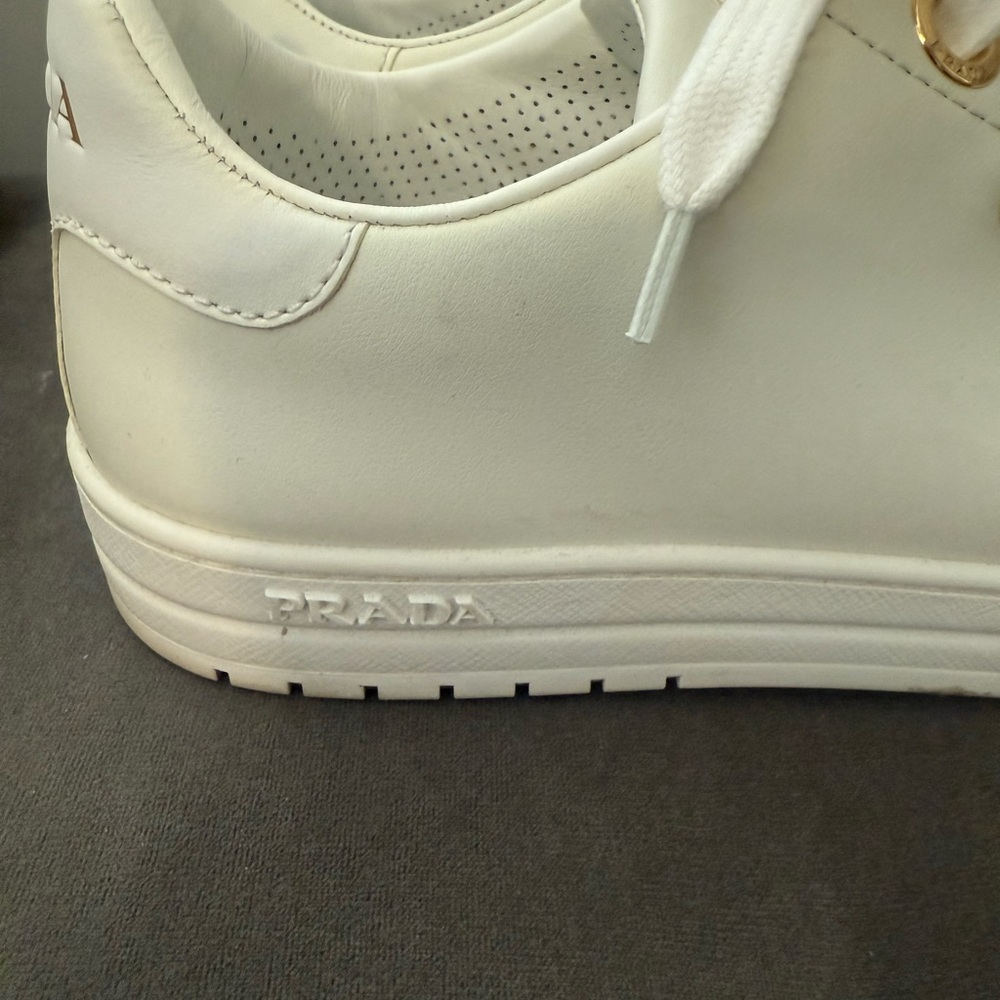 Prada Women's Cream Sneakers with Gold Accents - Picture 5 of 7